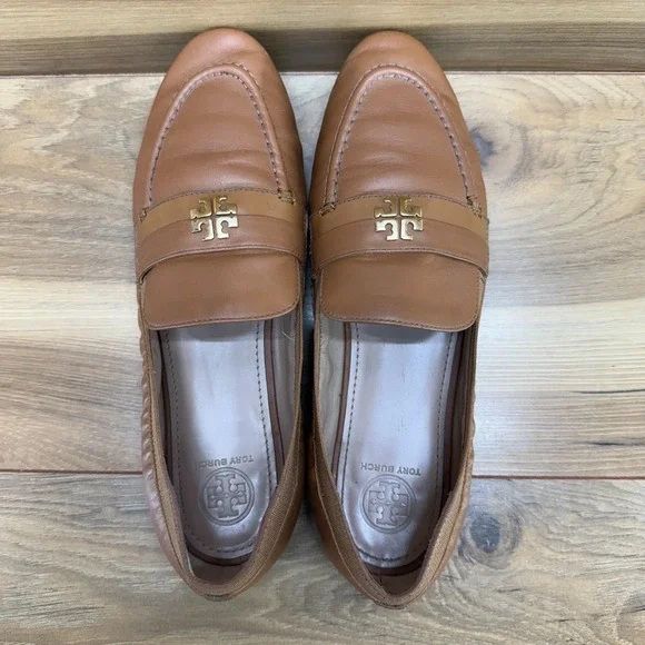 Tory Burch Moc Toe Loafers Flats Womens 7.5 M Royal Tan Leather - Picture 8 of 12